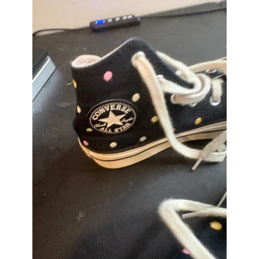 Converse Chuck Taylor All Star High Top Platform Polka Dot Black Youth 13 Shoes